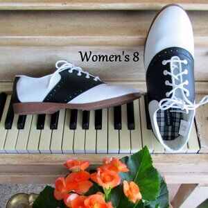 SADDLE SHOES, 8, BLACK & WHITE RETRO 1950s ROCKABILLY, ROCK n ROLL BOBBY SOX ERA